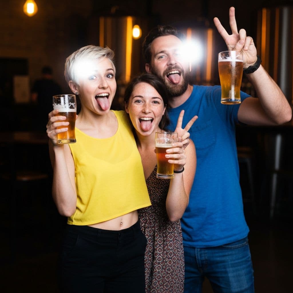 Tres amigos posando con bebidas